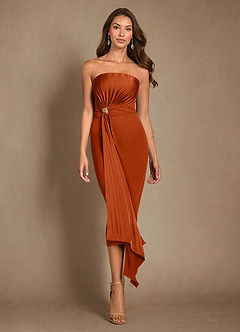 Azazie Dinanta Mother of the Bride Dresses Burnt Orange Column Pleated Chiffon Dress image2