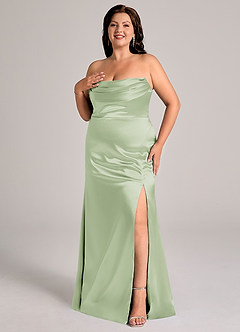 Azazie Saige Bridesmaid Dresses Dusty Sage Sheath Off the Shoulder Metallic Satin Convertible Dress image12