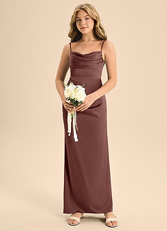 Azazie Mai Junior Robe Trapèze en Satin extensible Encolure en Forme de Cœur Expresso image4