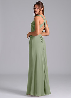 Azazie Evadne Bridesmaid Dresses Pistachio Sheath Pleated Chiffon Dress image2
