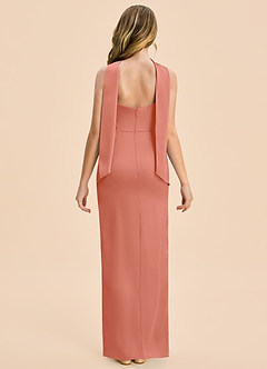 Azazie Calandra Junior Salmon Pink Sheath Pleated Stretch Satin Dress image2