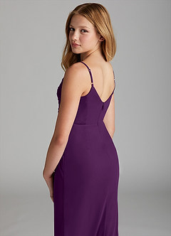 Azazie Deandra Junior Grape Sheath Mesh Dress image5