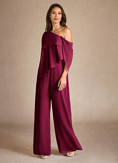 Azazie Halima vestidos de madre de la novia Vestido Borgoña de Gasa de Mono/Traje de pantalón con Abertura lateral image2