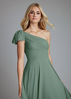 Azazie Elinora Final Sale Eucalyptus A-Line One Shoulder Chiffon Dress image2