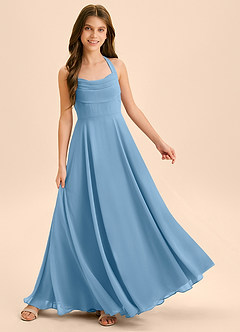 Azazie Kady Junior Steel Blue A-Line Sweetheart Neckline Chiffon Dress image4