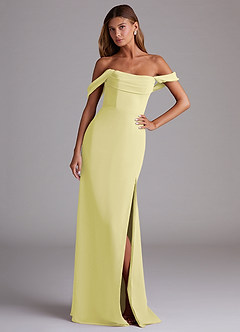Azazie Saige Bridesmaid Dresses Lemon Sorbet A-Line Off the Shoulder Chiffon Convertible Dress image4