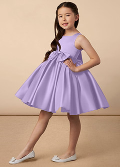 Azazie Bo Peep Flower Girl Dresses Lilac A-Line Bow Matte Satin Dress image2