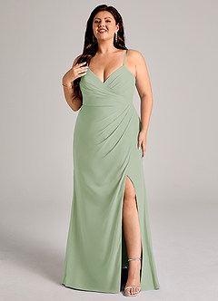 Azazie Maci Bridesmaid Dresses Dusty Sage Sheath Pleated Chiffon Dress image1
