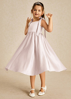 Azazie Chelsie Blumenmädchenkleider A-Linie Schleifen Matte Satin Kleid Blassrosa image3