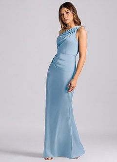 Azazie Akilah Bridesmaid Dresses Powder Blue Mermaid One Shoulder Stretch Satin Dress image5