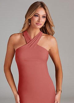 Azazie Doretta Robes de demoiselle d'honneur Robe Sirène en Mousseline de soie Plissée Antique Rose image5