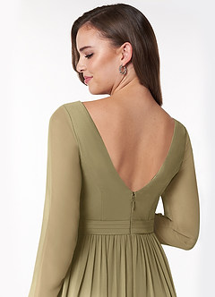 Azazie Teton Zwangerschaps Bruidsmeisjekleding A-Lijn Lange mouw Chiffon Vloerlengte Jurk image6