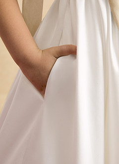 Azazie Stacie Jurken voor bloemenmeisjes A-Lijn Jurk van Mat Satijn Boog Ivoor Champagne image6