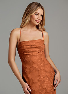 Azazie Ola Bridesmaid Dresses Burnt Orange Mermaid Corset Floral Burnout Dress image7