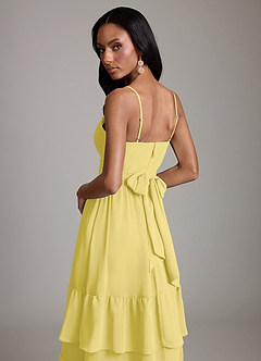 Azazie Nathalia Vestidos de damas de honor Vestido de Canario de Gasa de Corte en A con Volante image4