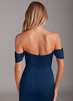 Azazie Saige Bridesmaid Dresses Dark Navy Mermaid Off the Shoulder Stretch Satin Dress image7