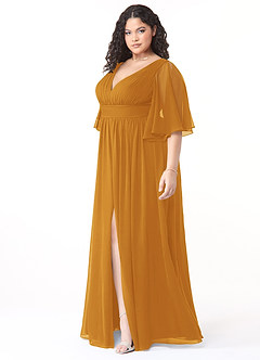 Azazie Temeka Brautjungfernkleider A-Linie Gestreift Chiffon Kleid Butterscotch image9