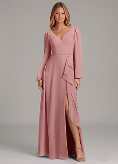 Azazie Simone Final Sale Dusty Rose A-Line Long Sleeve Chiffon Dress image1