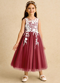 Azazie Sundae Flower Girl Dresses Pomegranate Ball-Gown Lace Dress image5