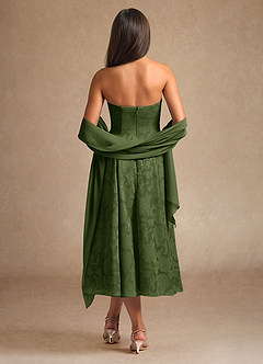 Azazie Lorain Mother of the Bride Dresses Olive A-Line Pleated Floral Burnout Dress image3