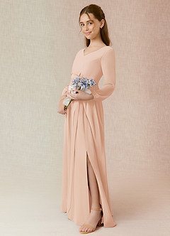 Azazie Angelica Junior Abito A-Line in Chiffon Plissettato Rosa Inglese image3