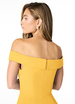 Azazie Lecia Bridesmaid Dresses Marigold Empire Off-The-Shoulder Pleated Chiffon Convertible Dress image7