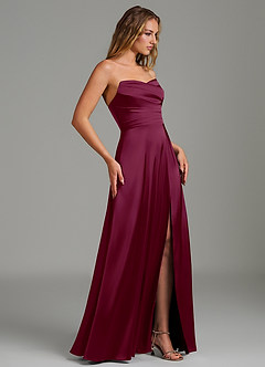 Azazie Niveah Bridesmaid Dresses Mulberry A-Line Strapless Stretch Satin Convertible Dress image7
