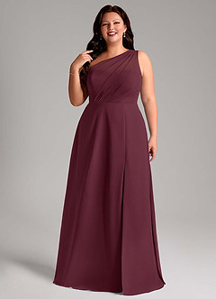 Azazie Phaedra Vestidos de damas de honor Vestido de Cabernet de Gasa de Corte en A con Hombro unilateral image11