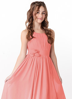 Azazie Astrid Junior Vestido Coral de Chiffon de Linha A com Floral image1