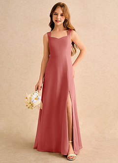 Azazie Makani Girls Formal vestidos de niña de las flores Vestido de Rosa Antigua de Gasa de Corte en A con Escote de Corazón image5