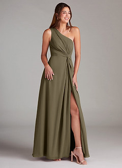 Azazie Brooke Bridesmaid Dresses Willow Green A-Line One Shoulder Chiffon Dress image4