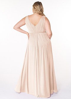 Azazie Tanicia Bridesmaid Dresses Blushing Pink A-Line V-Neck Pleated Mesh Dress image6