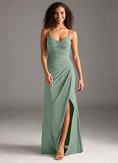 Azazie Deandra Bridesmaid Dresses Silver Sage Mermaid Pleated Chiffon Dress image5