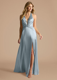 Azazie Janessa Sprzedaż ostateczna Linia A Metaliczny satynowy Długość podłogi Sukienka image1