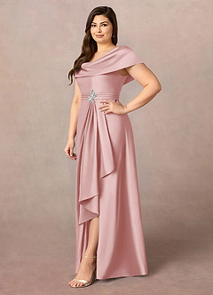 Azazie Branford Mother of the Bride Dresses Powder Pink A-Line Pleated Stretch Satin Dress image11
