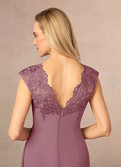 Azazie Gladys Mother of the Bride Dresses Vintage Mauve A-Line Queen Anne Lace Chiffon Dress image6