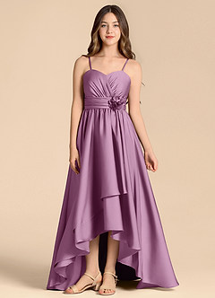 Azazie Catalina Junior Vestido de Glicinia de Satén Elástico de Corte en A con Escote de Corazón image1