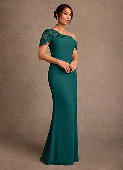 Azazie Sally Mother of the Bride Dresses Peacock Sheath Lace Chiffon Dress image2