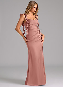 Azazie Jessamine Bridesmaid Dresses Rosette A-Line Corset Stretch Satin Dress image4