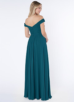 Azazie Audrianna Bridesmaid Dresses Ink Blue A-Line Off-The-Shoulder Gathered Chiffon Convertible Dress image4