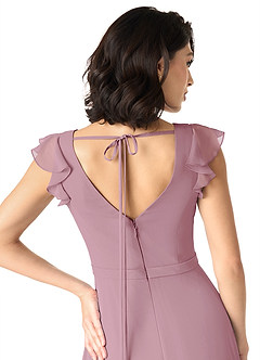 Azazie Claudine Final Sale Vintage Mauve A-Line Flutter Sleeve Chiffon Dress image6