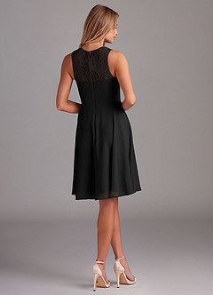 Azazie Vina Brautjungfernkleider A-Linie Spitze Chiffon Kleid Schwarz image2