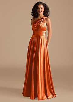 Azazie Charlize Bridesmaid Dresses Burnt Orange A-Line One Shoulder Metallic Satin Dress image1