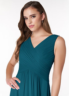 Azazie Flora Bridesmaid Dresses Ink Blue A-Line Pleated Chiffon Dress image5