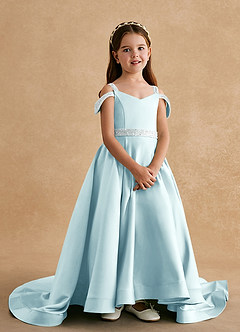 Azazie Jodi Flower Girl Dresses Sea Glass A-Line Matte Satin Dress image4