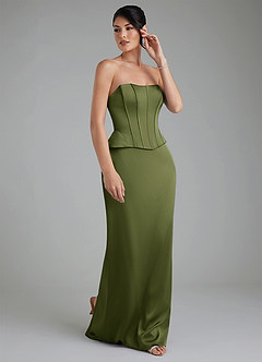 Azazie River Bridesmaid Dresses Olive Sheath Corset Stretch Satin Convertible Dress image5