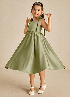 Azazie Chelsie Flower Girl Dresses Moss Green A-Line Bow Matte Satin Dress image3