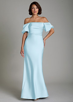 Azazie Lea Brudtärnklänningar Klänning av Sjöjungfru i Stretch Satin Off the shoulder Himmelsblå Konvertibel image8