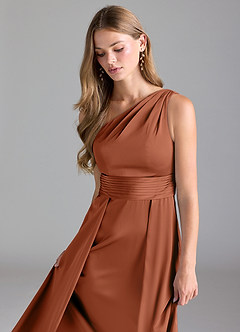 Azazie Dallas Bridesmaid Dresses Cedar Rose A-Line One Shoulder Stretch Satin Dress image5