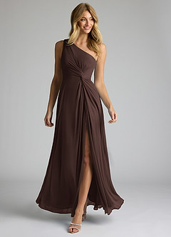 Azazie Brooke Jurken voor bruidsmeisjes Jurk van Mesh met A-Lijn One-Shoulder Ganache image2